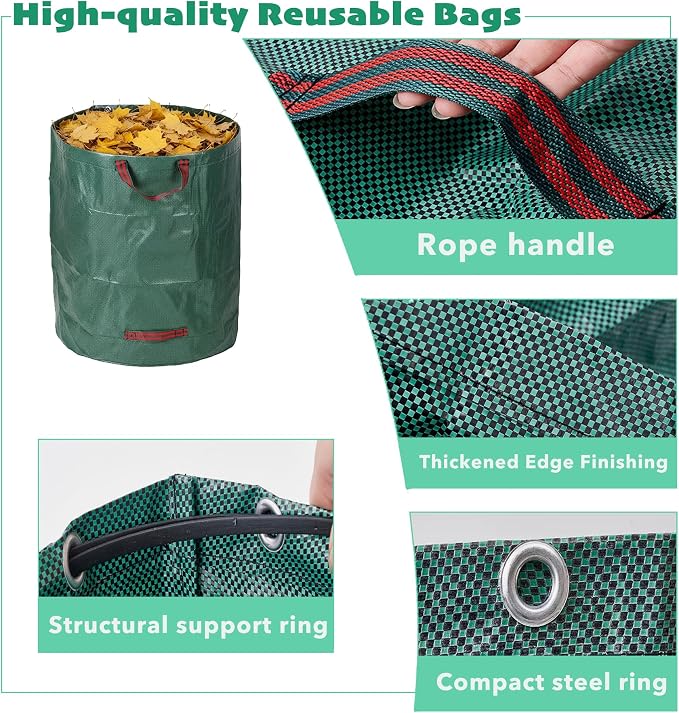 72 Gallon Yard Waste Bags with 1 Pair Garden Gloves, 2 Pack Leaf Bags Reusable with Reinforced Handles, Heavy Duty Lawn Trash Bag for Party and Camping Trash Recycling