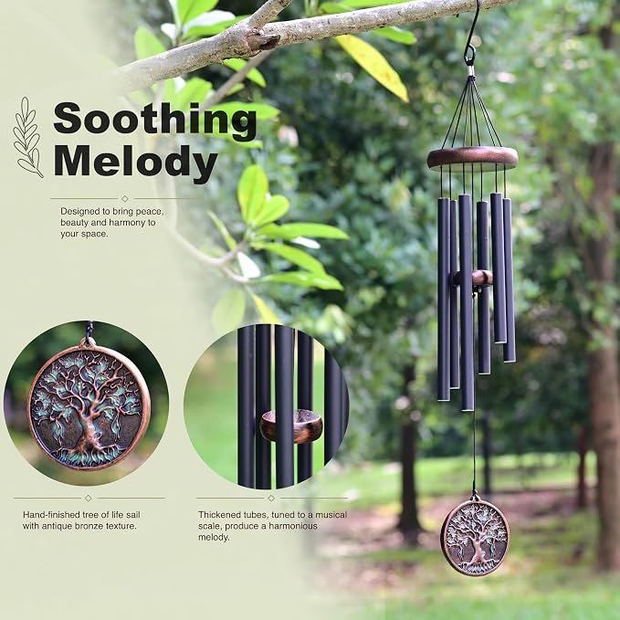 Vanquer Gift Wind Chimes for Outside - 30'' Wind Chimes Outdoor Clearance, Windchimes Outdoors, Memorial Wind Chimes, Sympathy Gift, Patio, Home Décor, Vintage Black (30" Tree of Life)