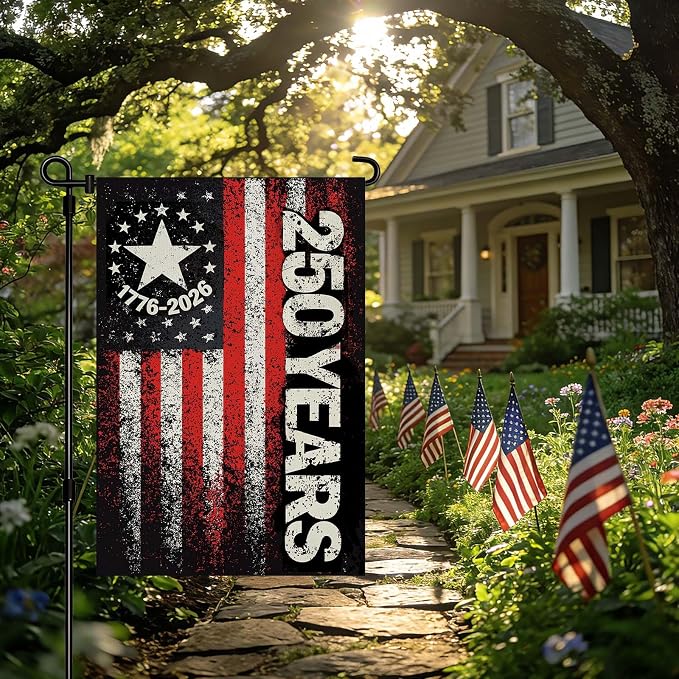 250 Anniversary USA Garden Flag, Double Sided Waterproof Distressed Patriotic Flag 1776-2026, Outdoor Yard Decor 12x18