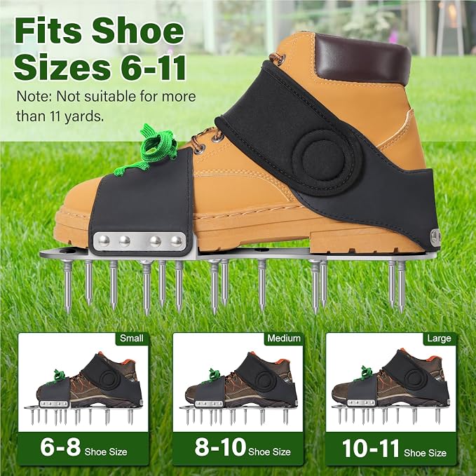 Aerator Shoes, Lawn Aerator Shoes for Grass with 3MM Metal Bottom, Aeration Shoes for Lawn with Adaptable Straps, Pre-Assembled Aerating Shoes for Lawn with Bend-Resistant Spikes, Green