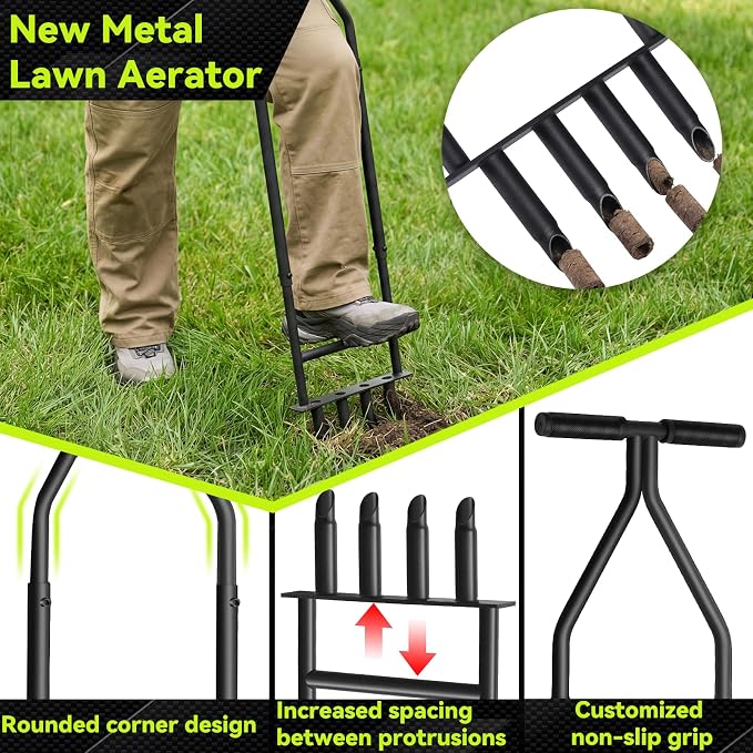 Manual Lawn Core Aerator Tool, Heavy Duty Carbon Steel Lawn Aerator, Ergonomic Labor-Saving Yard Garden Tool for Compacted Soil, Lawn Care Essentials