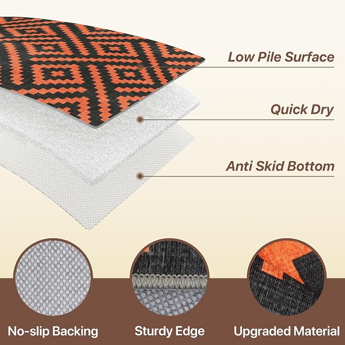 GENIMO Outdoor Rug for Patio Clearance, 3'x5' Indoor Area Rug, Waterproof Reversible Fall Doormat, Outside Camping Carpet for Porch, Living Room, Balcony, Deck, Bedroom, Picnic, Black Orange