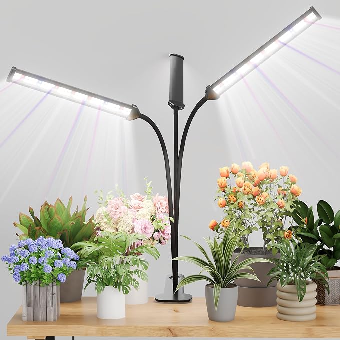 GooingTop Grow Light,24W (160Watts Equiv) 5000K White Full Spectrum LED Growing Lamp Clip on Desk for Indoor Plants,Bulbs Replaceable & Non-dimmable (Black, 120Watts)