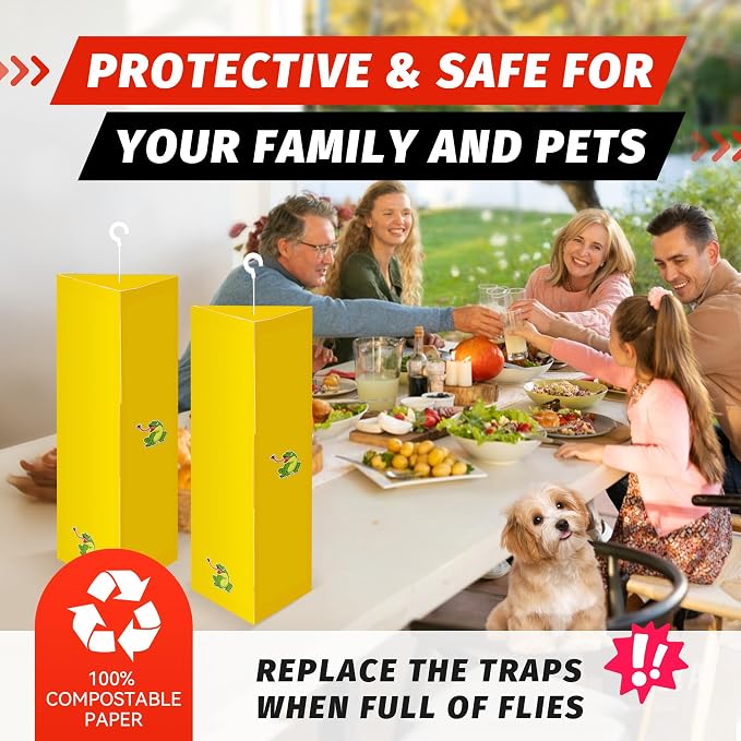 LULUCATCH Sticky Fly Traps, 10 Pack Fly Catcher Fungus Gnat Traps for Flying Insects, Hanging Yellow Sticky Traps for Fruit Fly, Non Toxic Odorless Bug Catcher, Pet Safe Pest Control