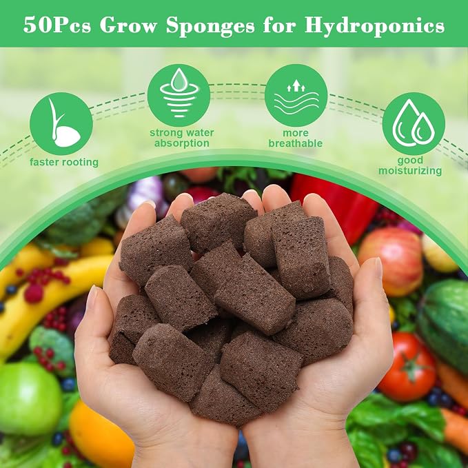 Windspeed 50+10PCS Grow Sponges Square Seed Pods Kit Include 50 Replacement Root Growth Sponges Seed Pods 10 Tags for Plants, Flowers and Vegetables, Pods