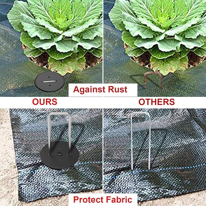 AAGUT 6" Landscape Staples with Gasket 200 Pack, Vapor Barrier Stakes with Washer Caps, Metal Garden Stakes Landscape Fabric Staples for Gardening, Landscaping, Weed Barrier, Sod Fabric Decorations