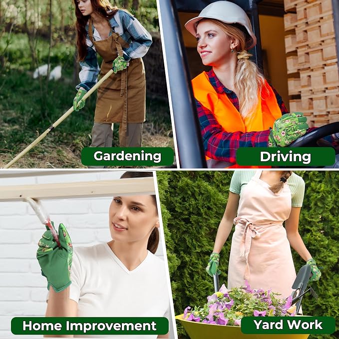 HANDLANDY Gardening Gloves for Women, Breathable Ladies Leather Garden Yard Gloves Best Gift for Gardeners