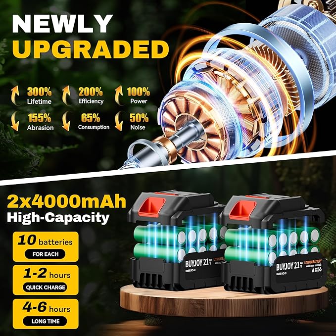 6-in-1 Pole Saw & Cordless Hedge Trimmer Combo Kit,Electric Grass Trimmer,Mini Chainsaw with 2×4.0 Ah Battery,Dual-Action Blade,Brushless Motor,8.5 ft Max Reach,for Tree Trimming/Garden/Lawn (Yellow)