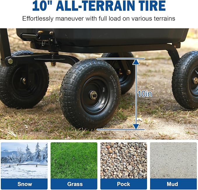 BILT HARD 900 lbs Poly Garden Dump Cart, 5 Cu.Ft Wheelbarrow Cart with 10" All Terrain Wheels & Quick-Release System, Heavy Duty Utility Wagon for Yard, Farm & Garden