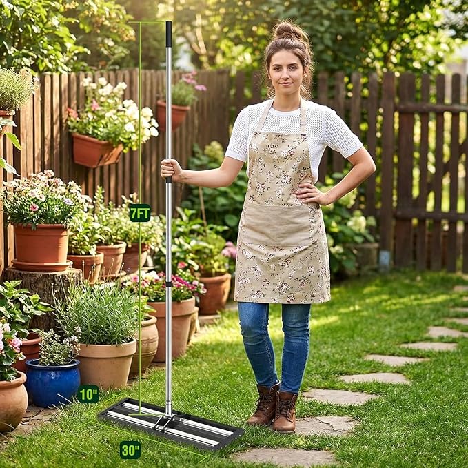 SporGain Lawn Leveling Rake 40"x10", Lawn Leveler with Aluminum Rollers, Yard Leveling Rake Stainless Steel with 27-80" Adjustable Handle, Heavy-Duty Ground Leveler Suit for Garden, Golf Lawn, Farm