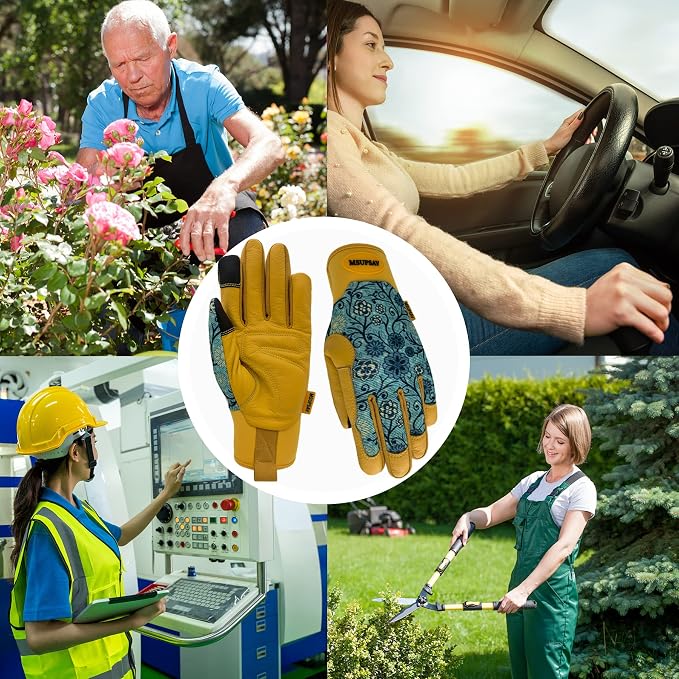 Gardening Gloves,Women Yard Work Garden Glove,Gifts | Thorn Proof,Puncture Resistant,Touchscreen,Gift,Leather,Spandex
