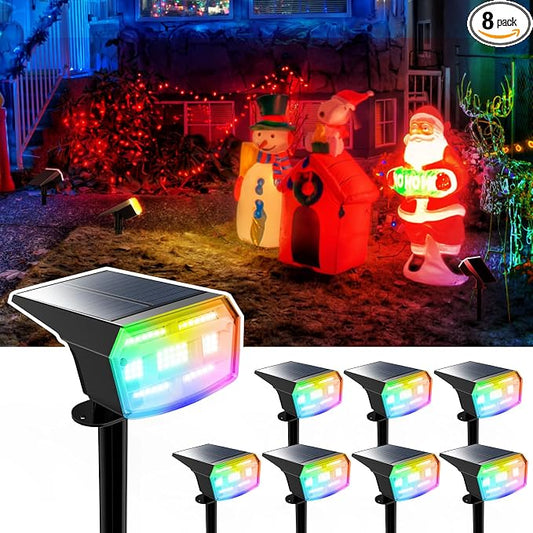 HIBOITEC Solar Spot Lights Outdoor Color Changing 59LED Landscape Lighting Solar Powered Uplights Waterproof Dusk to Dawn for Christmas Decorations Garden Yard Outdoor 8 Packs Multicolor