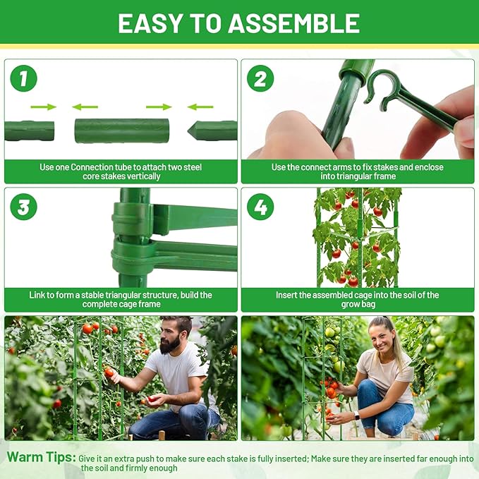 Legigo 4 Pack Tomato Cages with 10 Gallon Grow Bags- 48 Inch Tomato Trellis Planter Plant Support Stakes, Tomato Plant Cage Garden Trellis for Vertical Climbing Plants Vegetables Flowers Fruits