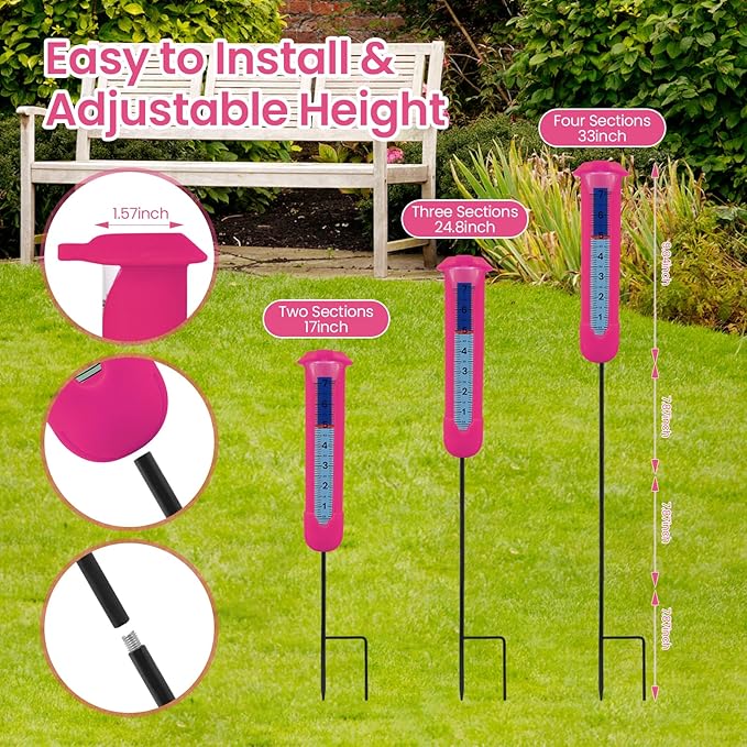 Upgraded Rain Gauge Outdoor, Freeze Proof Rain Gauge with Silicone Cover & Levelling, Large Clear Numbers and Adjustable Height Decorative Rain Measure Gauge with Float Marker for Yard, Garden, Lawn