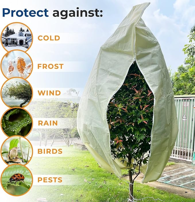 Plant Covers Freeze Protection, 2 Packs 40''W x 47''H Shrub Jackets with Zipper and Drawstring, Frost Cloth for Winter, Outdoor Plant Blankets for Cold Weather