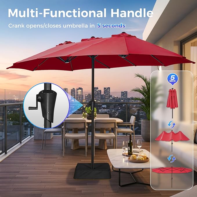 SUPERJARE 13FT Outdoor Patio Umbrella with Base Included, Double Sided Pool Umbrellas with Fade Resistant Canopy, Large Table Umbrella for Deck, Market, Backyard - Burgundy