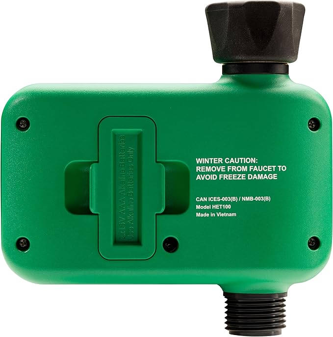 Rain Bird HET100 Electronic Digital Hose End Watering/Irrigation Timer, Battery Operated, 3/4" Garden Hose Thread, Heavy-Duty Brass Inlet, 1 Outlet/Port