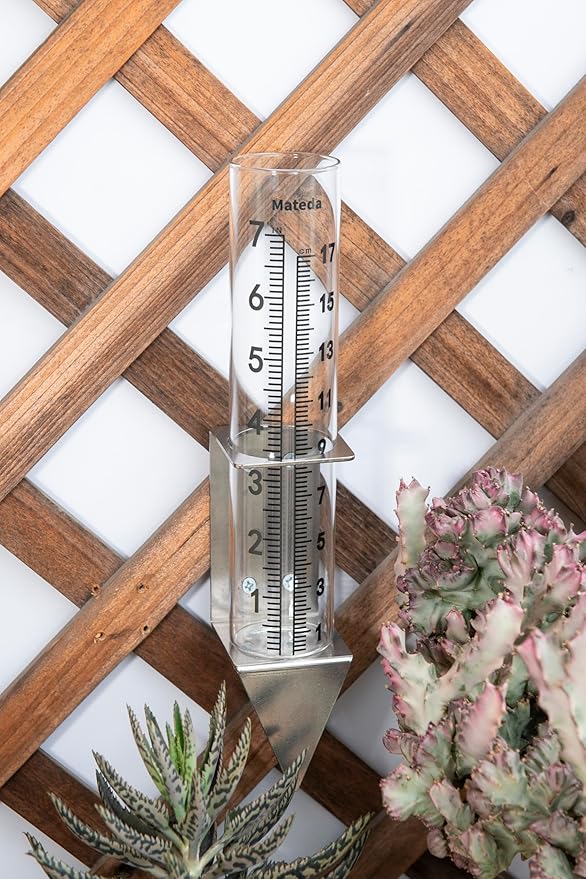 7" Capacity Rain Gauge with Stainless Steel Mounting Rack Holder, Post Mount Rain Gauge or Yard Garden Outdoor Home (Style C)