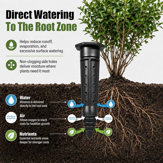 Junkin 18 Pack Tree Watering Stake Large UV Protected ABS Plastic Deep Root Irrigation Spike for Garden Shrubs Bushes Shrubs Flowers Fruits Vegetables Potted Plants (8 Inch)
