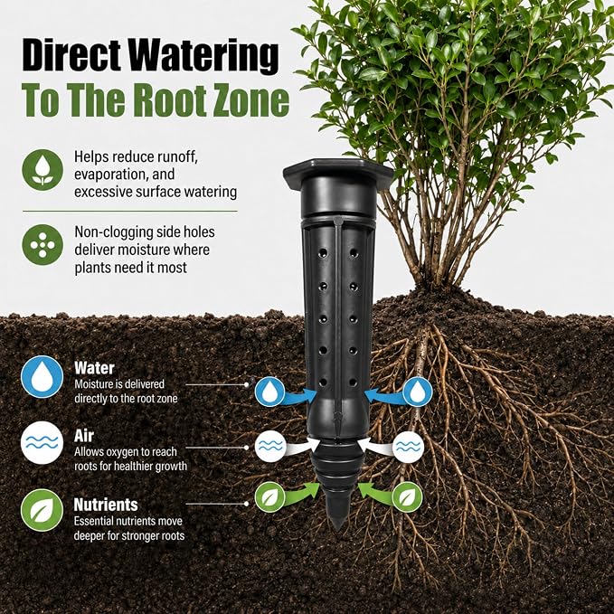 Junkin 6 Pack Tree Watering Stake Large UV Protected ABS Plastic Deep Root Irrigation Spike for Garden Shrubs Bushes Shrubs Flowers Fruits Vegetables Potted Plants (8 Inch)