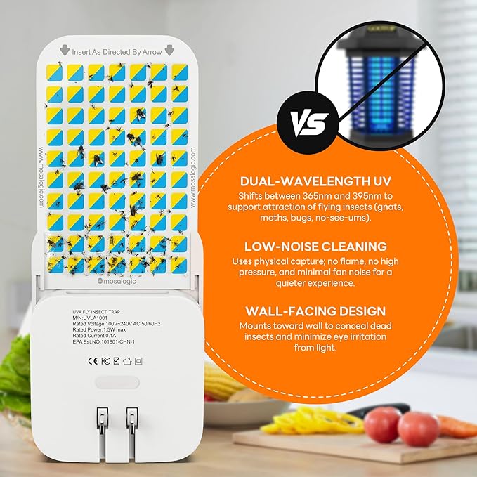 Mosalogic Fruit Fly Traps for Indoors Gnat Trap for House Indoor-600 Sqft Protection Area UV Fly Insect Trapper for Fruit Flies,Gnat,Mosquito,and Other Flying Insect Plug in Bug Killer White