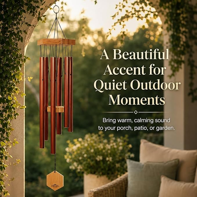Copper Red Wind Chimes for Outside, 29 Inch Hand Tuned G Major Pentatonic Wind Chime, Memorial Sympathy Gift for Loss of Loved One, Deep Tone Aluminum Bamboo Garden Patio Porch Decor