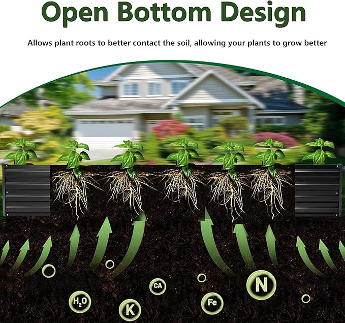 12×4×1FT(2PCS) Galvanized Raised Garden Bed Kit Metal Planter Boxes,Large Outdoor Planters Garden for Planting Vegetables,Flowers,Herbs -Black