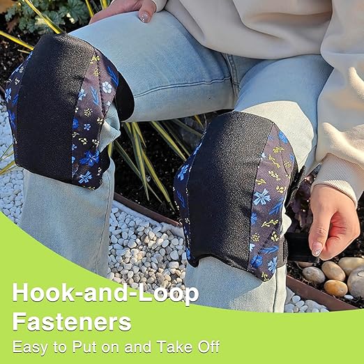 Garden Knee Pads for Women, Lightweight Waterproof KneePads for Gardening, Anti Slip Leather Foam Padding Kneeling Pads for Flooring and Carpet Cleaning, House work, Gardening Maintain, Knee Protector, Blue Flower