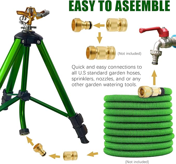 LIULO TOOL Impact Sprinkler on Tripod Base, 2 Pack Tripod Sprinklers with Head, 360 Degree Large Area Irrigation with Extension Legs Flip Locks, Heavy Duty 3/4" Connector for Lawn Yard Garden