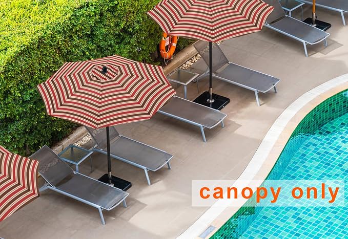 MASTERCANOPY Patio Umbrella 9ft Replacement Canopy for 8 Ribs-Red Stripe Canopy Only