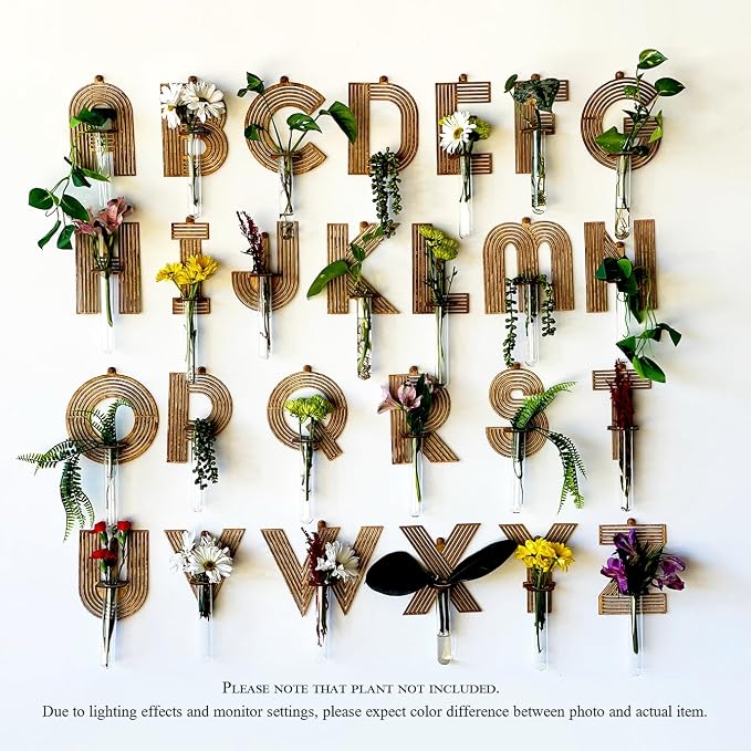 Wood Letter Wall Propagation Station Lightweight Decorative Plant Holder for Small Cuttings, Letter P Removable Adhesive Wall Decor for Bedroom, Nursery, Office