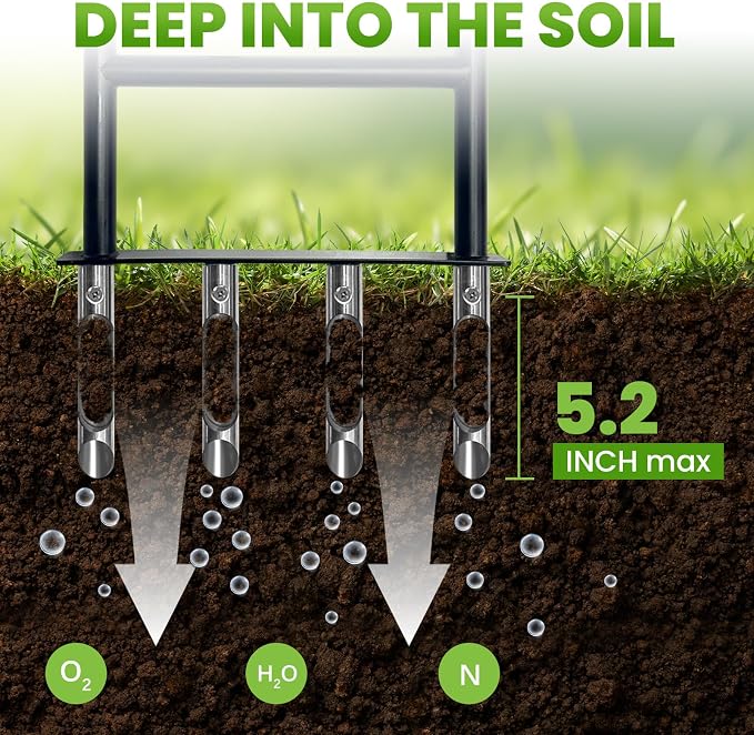 Aerator Lawn Tool,Core Aerator Lawn Tool with 4 Tines for Gardening,Easy Assembled Manual Grass Aerator with Steel Material for Yard Care Health Soil,Suitable for Soft Soil（Water Before Use）