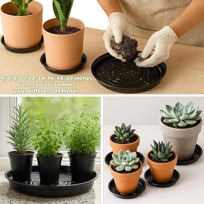 50 Packs 10 Inches Large Plant Saucers for Indoor Outdoor Use Heavy Duty Plastic Plant Plate Dish for Planter Bulk Round Flower Pot Drip Trays to Catch Water 4 to 20 Inch, Black