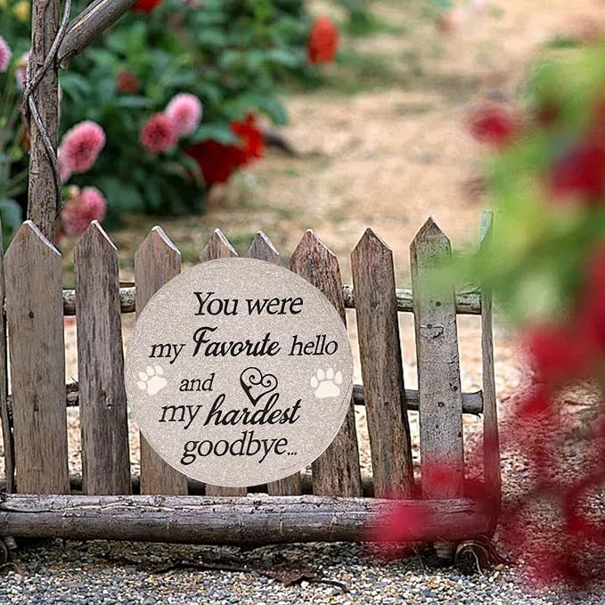 Pet Memorial Stone for Dogs Cats, 11.8 Inches Dog Memorial Gifts for Loss of Dog, Dog Memorial Stone, Pet Loss Sympathy Gift (Round Paw)