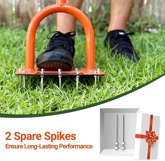 39in Lawn Aerator with 15 Industrial-Grade No.45 Steel Spikes Aerator Lawn Tool Manual Yard Aerator Grass Aerator Aeration Tool for Lawn, Yard, Garden, Compacted Soil