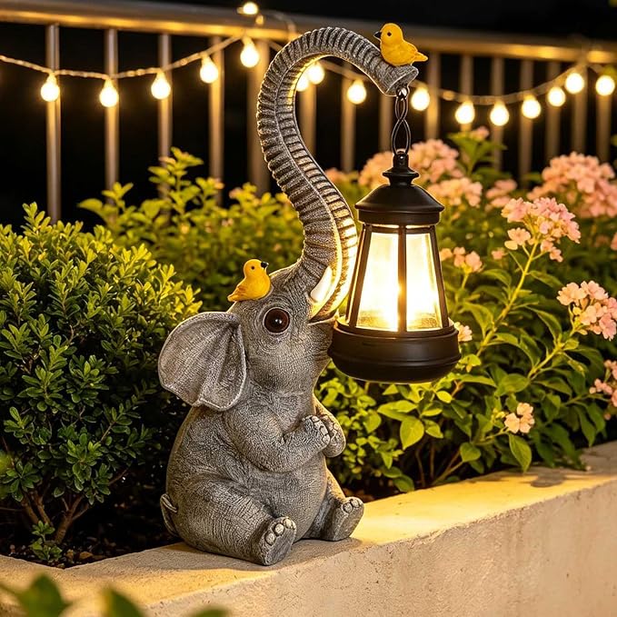 Solar Outdoor Garden Decor Elephant Statues Lights, Lucky Elephant Unique Mom Birthday Gifts for Mom, Housewarming Gifts and Yard Decoration