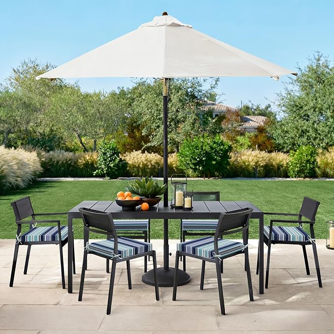 Basic Beyond Outdoor Chair Cushions Set of 6, Square Corner Outdoor Cushions for Patio Furniture, Water Resistant Patio Chair Cushions with 2 Ties, 18.5x16x3, Pinstriped Blue