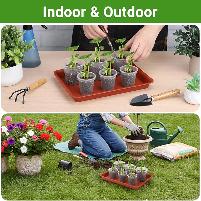 GREANER 11 Inch Red Plant Saucer, 3 Packs Plastic Plant Trays for Pots, Plant Water Catcher Tray for Indoors Outdoor, Flower Planter