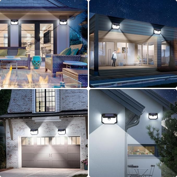 4-Pack Solar Wall Lights Outdoor with 3 Modes & Reflector, Waterproof Bright 178 LEDs Motion Sensor Security Lights, Solar Powered Flood Lights for Patio Garden Yard Porch Garage Front Door