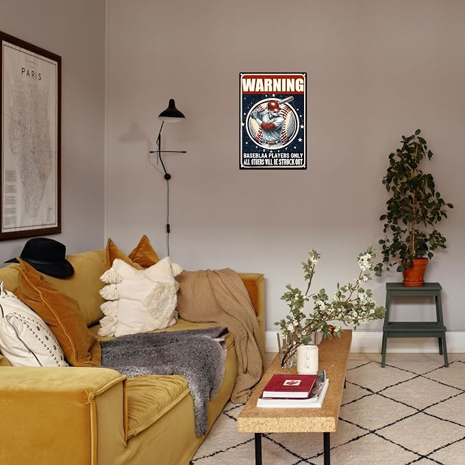 Funny Metal Signs Baseball Poster-Baseball Gifts for Boys,Baseball Gifts for Boys 8-12,Warning Baseball Players Only Sign Boy Room Decorations for Bedroom 8x12 Inches