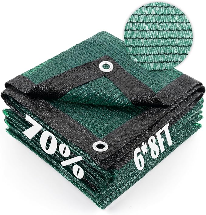 Cool Area 70% Sun Shade Cloth Mesh Tarp with Grommets for Plant Cover 6x8ft Patio Canopy Garden Pergola Greenhouse Car Barn Kennel Dark Green