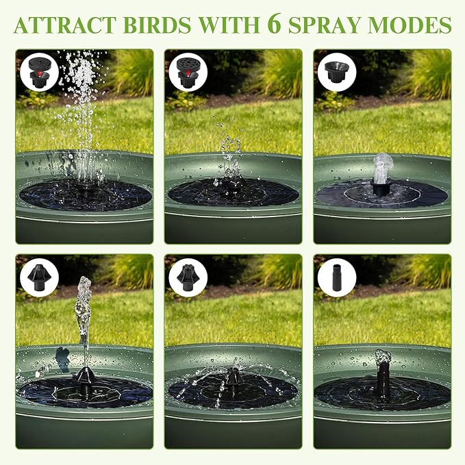 Solar Bird Bath with Fountain,12.4" Dark Green Birdbath for Outdoors,Tool-Free 10s Assembly,6 Spray Nozzles,Lightweight Plastic Water Feature for Garden Decor,Patio Gitf,Hummingbirds