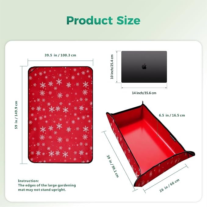 Plant Transplanting Mat - Thickened Waterproof Potting Mat, Succulent Gardening Mat, Portable Repotting Mat for Mess Control, Indoor Outdoor Use (PVC-Red Snowflake 39.5 x 59)