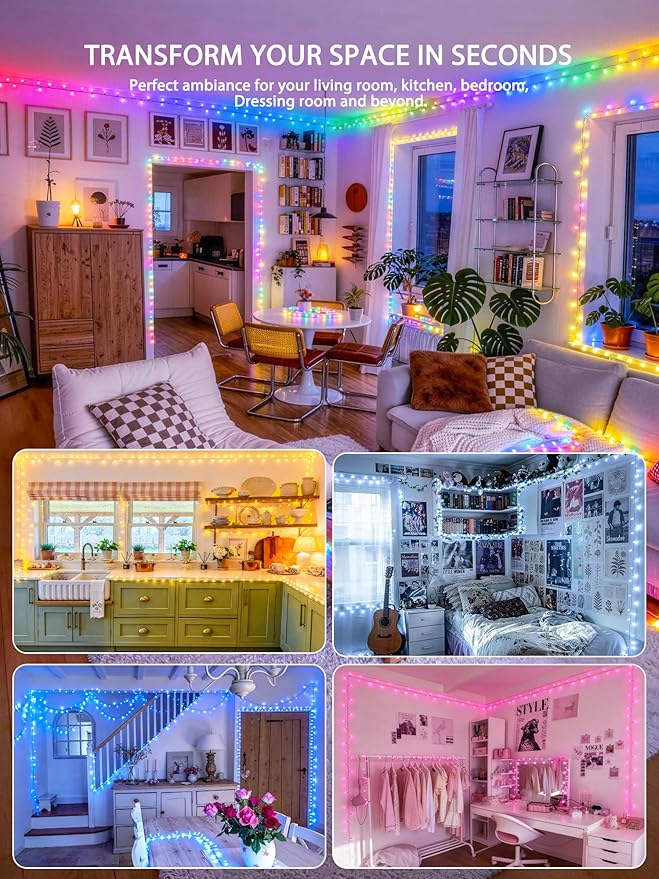 JMEXSUSS 400 LED RGB String Light Outdoor Indoor, Christmas Lights Outdoor Clear Wire Christmas Lights Plug in for Bedroom Tree Room Party Birthday Decorations