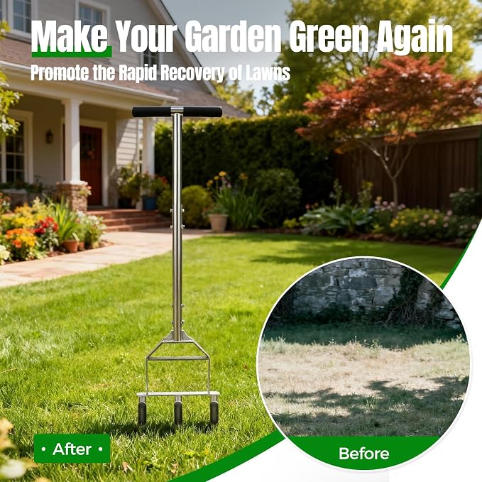 Manual Core Aerator Lawn Tool, Stainless Steel Lawn Aerator Tool | Semi-Assembled Grass Aerator Core Aeration Tool for Loosening Soil and Improving Lawn Health