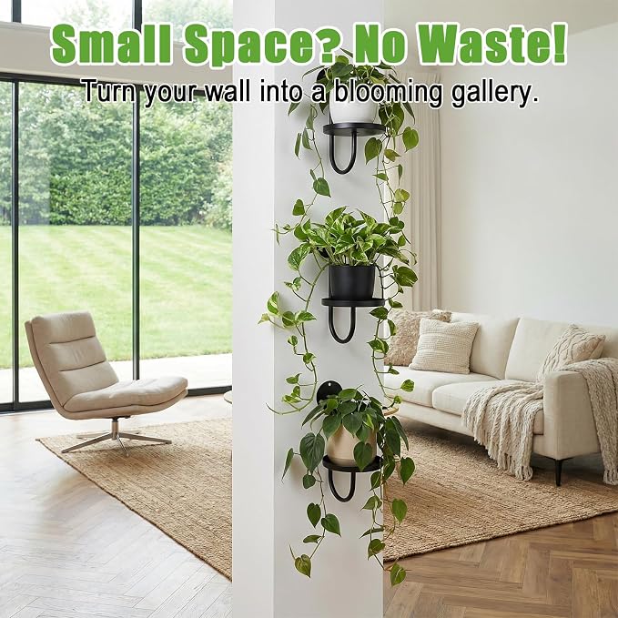 3 Pcs Wall Planters for Indoor Plants, Wall Mounted Plant Holder, Metal Plant Floating Decor Shelves, Space Saving, Walls Hanging Decor for Bedroom, Living Room, Kitchen, Office, Bathroom