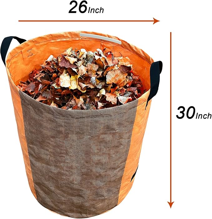 STARPYNG Orange PE Woven Leaf Bag (D26, H30 inch) for Garden Waste, Yard Leaves, and Outdoor Debris - Large Capacity, Durable, Reusable with Handles (1-Pack)