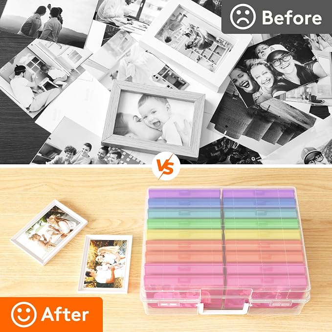 Lifewit 18 Pcs Photo Storage Box, Photo Albums 4x6 Pictures, Acid-Free Stackable Case with Labels, Trading Card Container for Sticker, Seed, Scrapbooking, Diamond Art, Classroom Supplies, Multicolor
