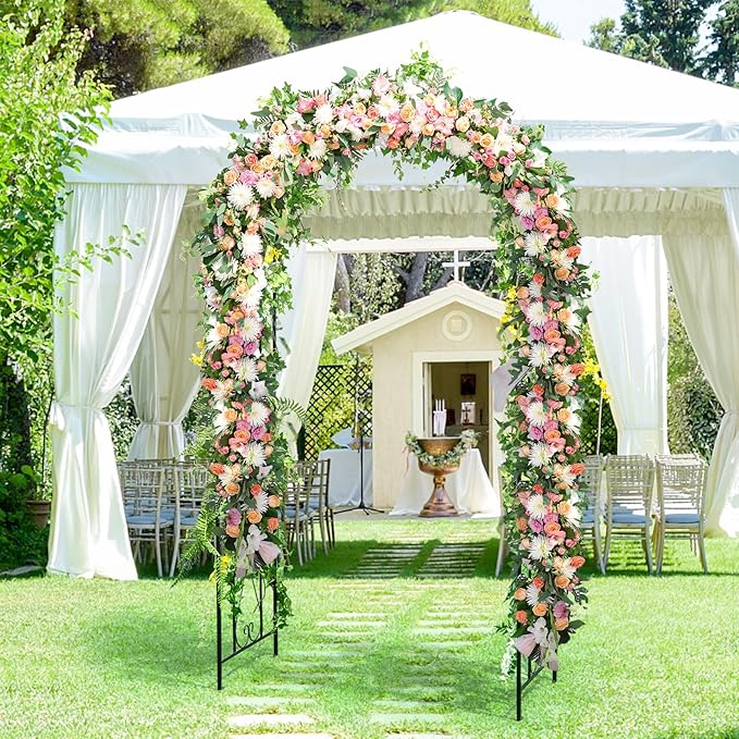 Moccha Garden Arch, 7.2Ft Metal Arbor for Climbing Plants, Vines, Roses, Outdoor Pergola Trellis with Stakes, Wide Garden Archway Arbor Trellis for Lawn Wedding