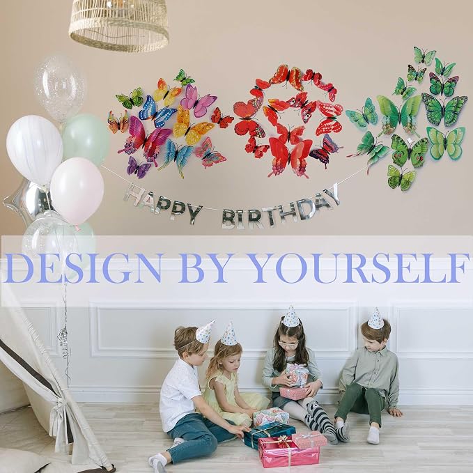 OPSEAM Butterfly Wall Decor 24/48 PCS, 3D Butterflies Stickers for Party Decorations with Magnets (Red, 48)